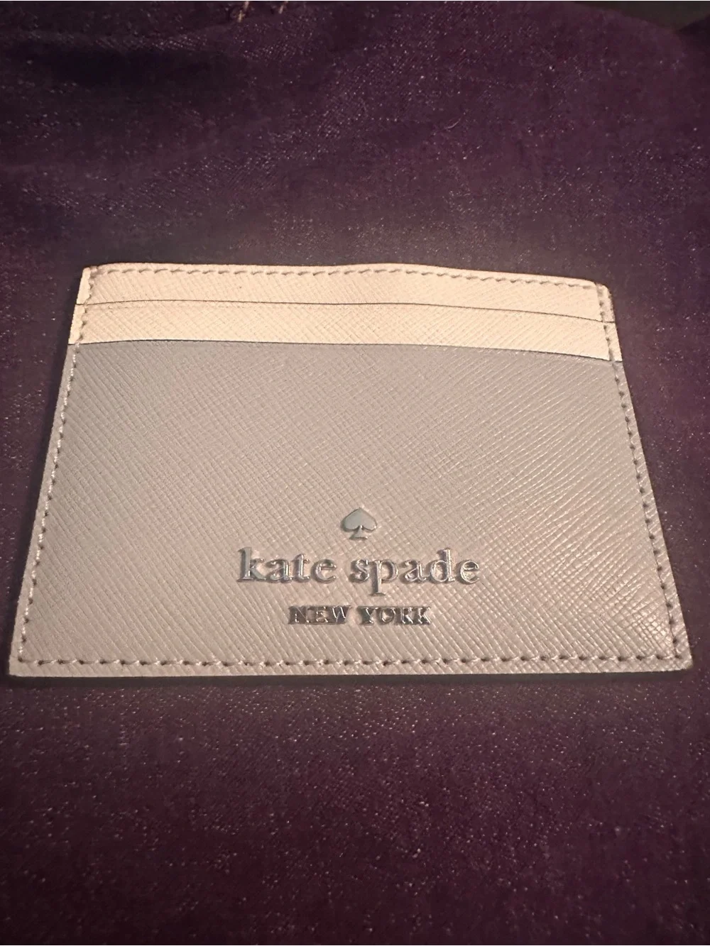 kate spade Light Gray and Cream Leather Card Case